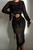 Sexy Solid Hollowed Out Sequins See-through Swimwears Cover Up