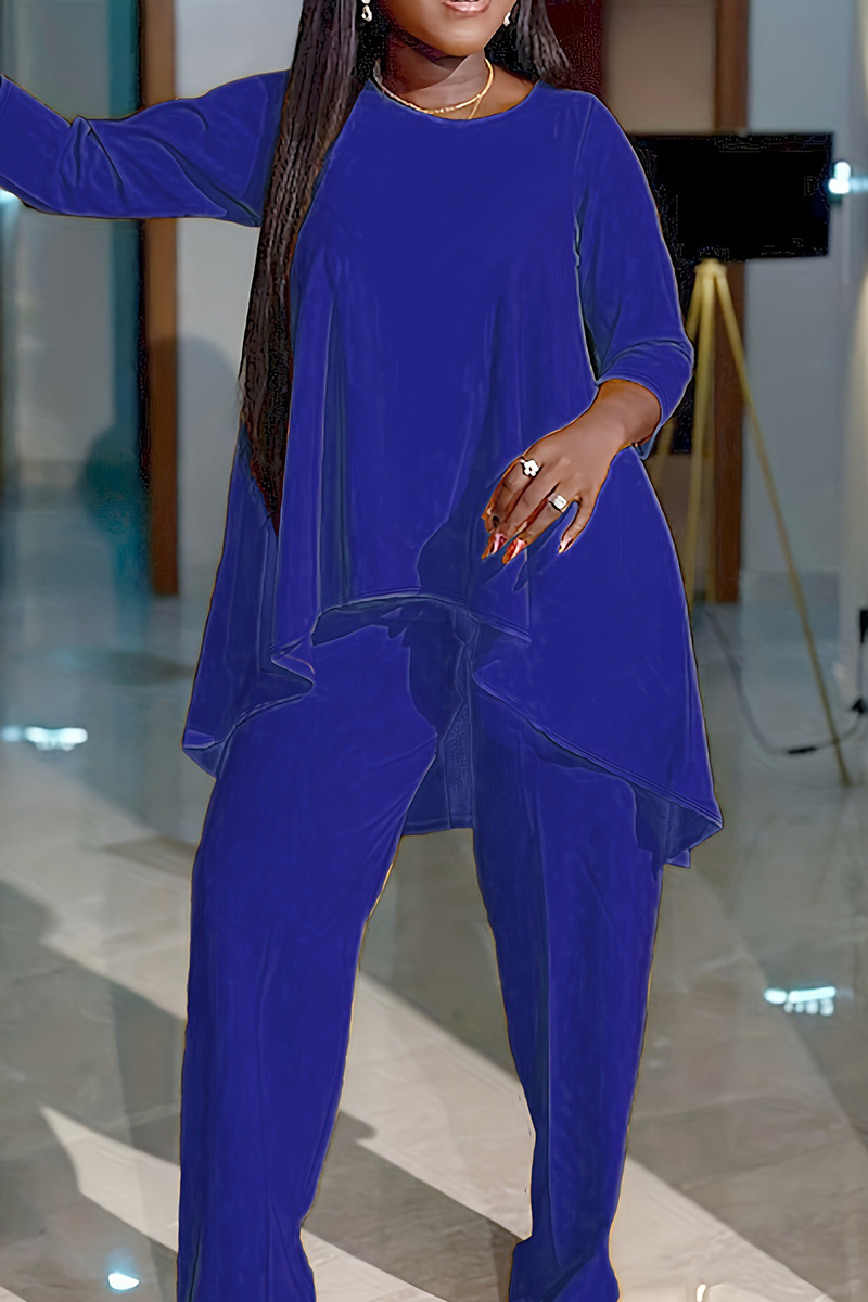Celebrities Elegant Solid Buttons Asymmetrical O Neck Long Sleeve Two Pieces