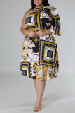 Plus Size Casual Street Daily Elegant Mixed Printing Printing Contrast One Shoulder Asymmetrical