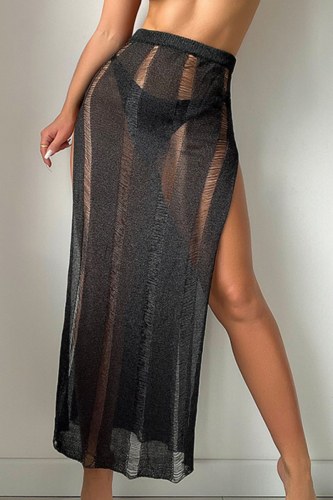 Sexy Solid See-through Slit Swimwears Cover Up