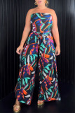 Sexy Casual Street Daily Elegant Vacation Mixed Printing Printing Contrast Strapless Sleeveless Two Pieces