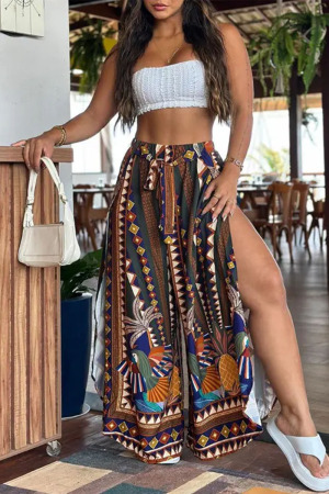 Casual Street Daily Elegant Vacation Mixed Printing Slit Printing Contrast Full Print Bottoms