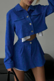 Sexy British Style Solid Buttons Turndown Collar Long Sleeve Two Pieces