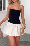Sexy Solid Contrast Pleated Strapless One Step Skirt Dresses
