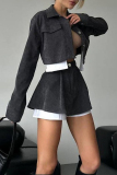 Sexy British Style Solid Buttons Turndown Collar Long Sleeve Two Pieces