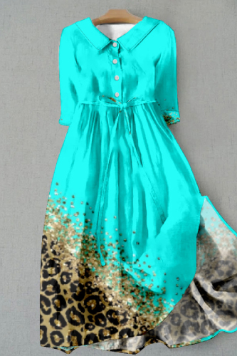 Casual Print Buttons Turndown Collar Short Sleeve Short Sleeve Dress