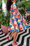 Casual Street Daily Elegant Mixed Printing Printing Contrast O Neck Dresses