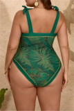 Graphic Print Backless High Slit Plus Size Vacation Swimwear With Paddings