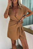 Casual Solid Frenulum V Neck Loose Rompers