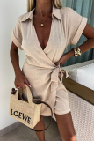 Casual Solid Frenulum V Neck Loose Rompers