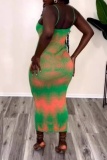Tie Dye Print Sleeveless Backless Casual Vacation Bodycon Maxi Dresses