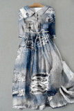 Casual Print Buttons Turndown Collar Short Sleeve Short Sleeve Dress