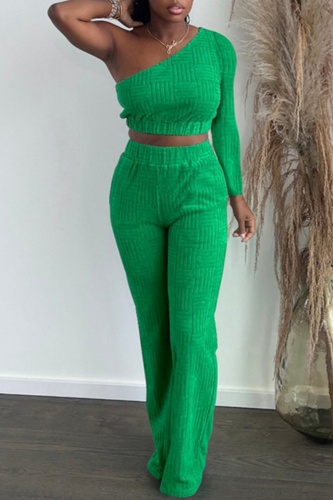 Casual Solid Patchwork Backless Oblique Collar Long Sleeve Two Pieces