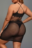 Sexy Living Solid Hollowed Out See-through Backless Spaghetti Strap Plus Size Sleepwear