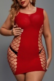 Sexy Living Solid Hollowed Out Backless O Neck Plus Size Sleepwear