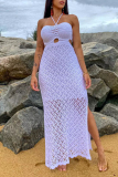 Sexy Vacation Solid Hollowed Out Slit Swimwears Cover Up