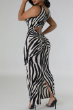 Zebra Print Sleeveless U Neck Vacation Daily Bodycom Maxi Dress
