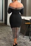 Sexy Party Solid Patchwork Off the Shoulder Long Sleeve Dresses