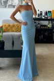 Sexy Solid Backless Strapless Long Dresses