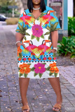 Casual Print Basic V Neck Short Sleeve Short Sleeve Dress