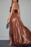 Sexy Solid Hollowed Out Backless Slit Spaghetti Strap Long Dresses