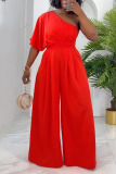 Casual Street Daily Elegant Vacation Solid Color One Shoulder Regular Jumpsuits