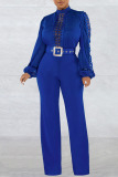 Casual Solid Patchwork See-through With Belt Half A Turtleneck Regular Jumpsuits