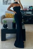 Sexy Solid Backless Strapless Long Dresses