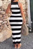Casual Striped Patchwork Contrast O Neck Long Dresses