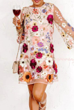 Sweet Flowers Lace Embroidered O Neck Princess Dresses