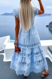 Casual Solid Patchwork Buttons O Neck Long Dresses