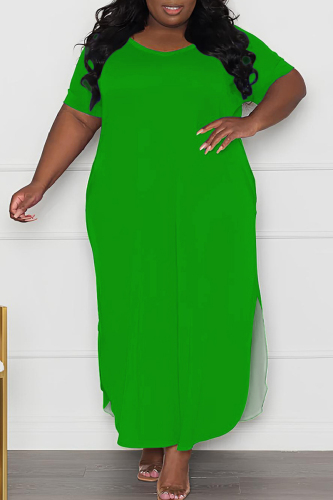 Casual Solid Slit O Neck Long Plus Size Dresses