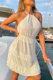 Casual Solid Backless Halter Sleeveless Dresses