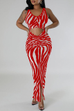 Zebra Print Sleeveless U Neck Vacation Daily Bodycom Maxi Dress