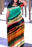 Casual Print Basic O Neck Long Plus Size Dresses