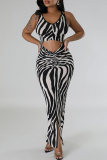 Zebra Print Sleeveless U Neck Vacation Daily Bodycom Maxi Dress
