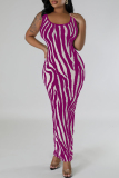 Zebra Print Sleeveless U Neck Vacation Daily Bodycom Maxi Dress