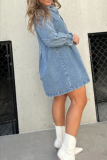 Casual Solid Make Old Buttons Turndown Collar Shirt Dress Dresses