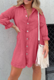 Casual Solid Make Old Buttons Turndown Collar Shirt Dress Dresses