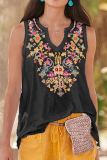 Casual College National Totem Patchwork V Neck Tops