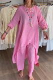 Casual Daily Solid Asymmetrical O Neck Long Sleeve Two Pieces