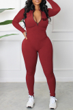 Casual Print Patchwork Zipper Zipper Collar Skinny Jumpsuits