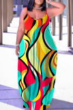 Sexy Casual Print Backless Spaghetti Strap Long Dresses