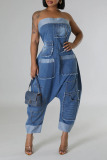 Casual Street Daily Patchwork Pocket Contrast Strapless Regular Jumpsuits