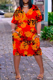 Casual Print Patchwork V Neck Short Sleeve Short Sleeve Dress
