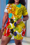 Casual Print Basic O Neck Plus Size Two Pieces