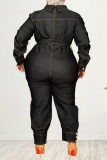 Casual Solid Patchwork Turndown Collar Plus Size Jumpsuits