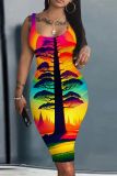 Casual Print Basic U Neck Vest Dresses