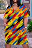 Casual Print Patchwork V Neck Short Sleeve Short Sleeve Dress