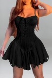 Sexy Casual Solid Patchwork Backless Spaghetti Strap Denim Plus Size Dresses